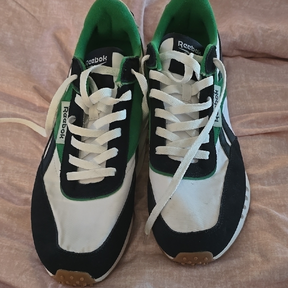 Reebok Black and Green Retro Sneakers